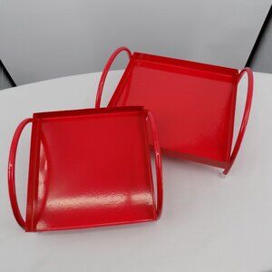 Set of 2 Ashland Home Italian Kitchen Red Metal Tray Handles Indoor Decor New